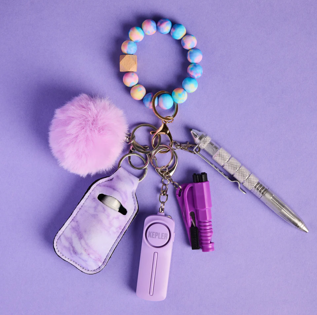 Safety Keychain I Purple Pastel Haze Beaded