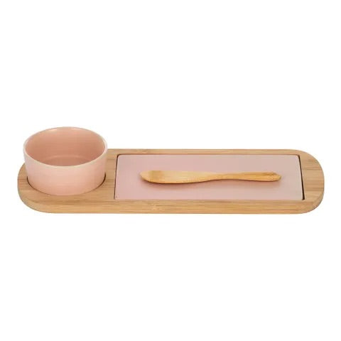Tibby Ceramic & Bamboo 3 piece Serving Set