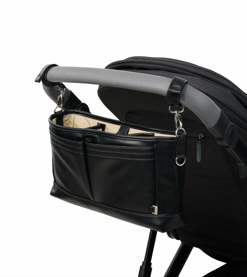 Faux Leather Stroller Organiser/Pram Caddy - Black