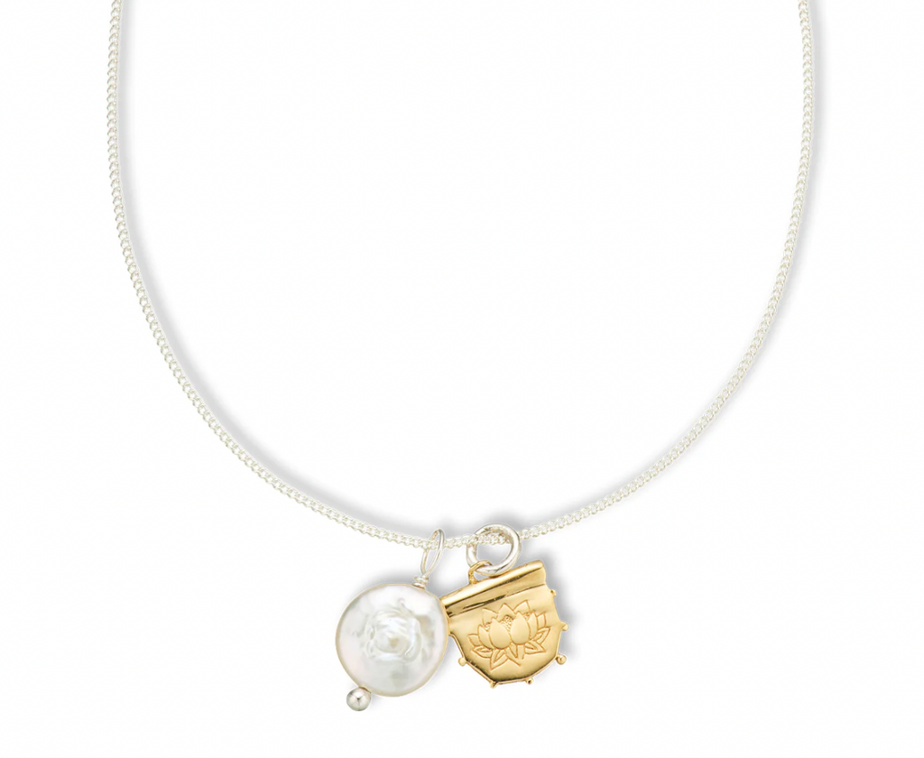 Lotus and pearl amulet necklace