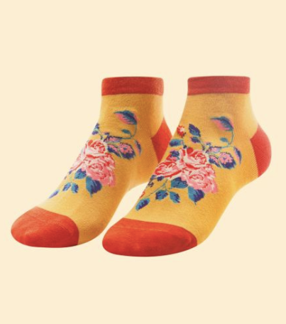 Floral Vines Trainer Socks - Mustard
