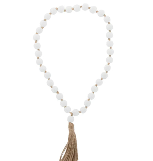 Saffron Wooden Hanging Beads - White