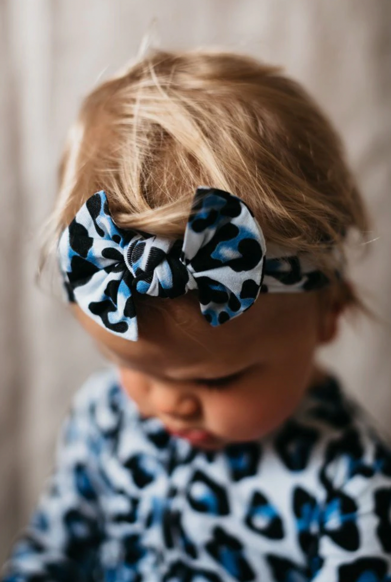 Top Knot Headband - Blue Leopard